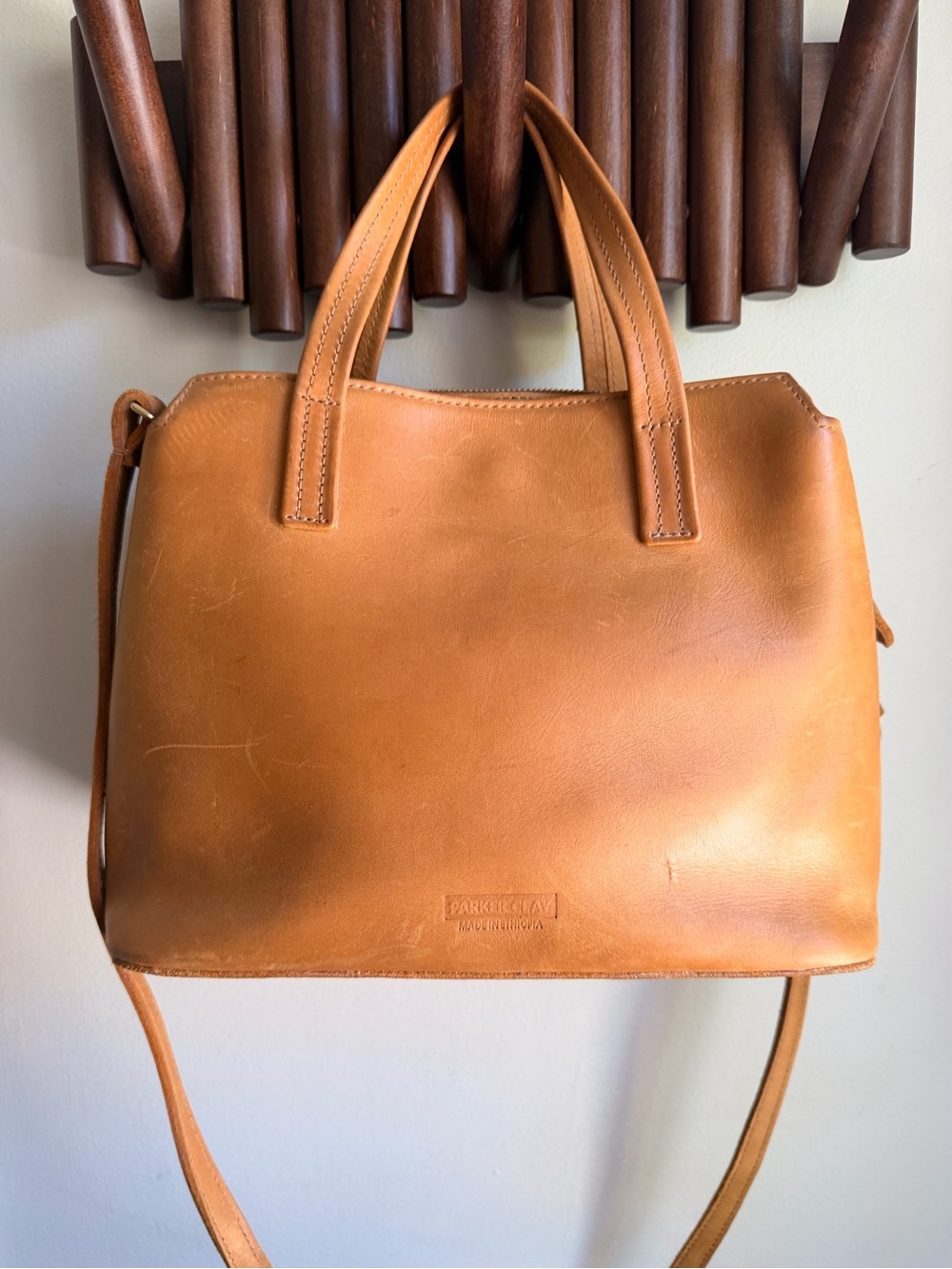 Parker Cognac Leather Satchel with Top Handles